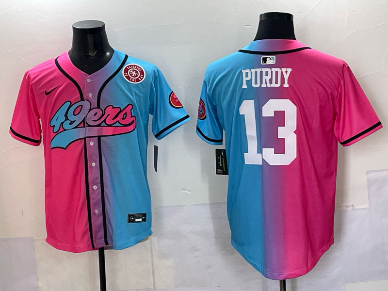 Men San Francisco 49ers 13 Purdy Blue pink Nike Limited NFL 2025 Jersey 002